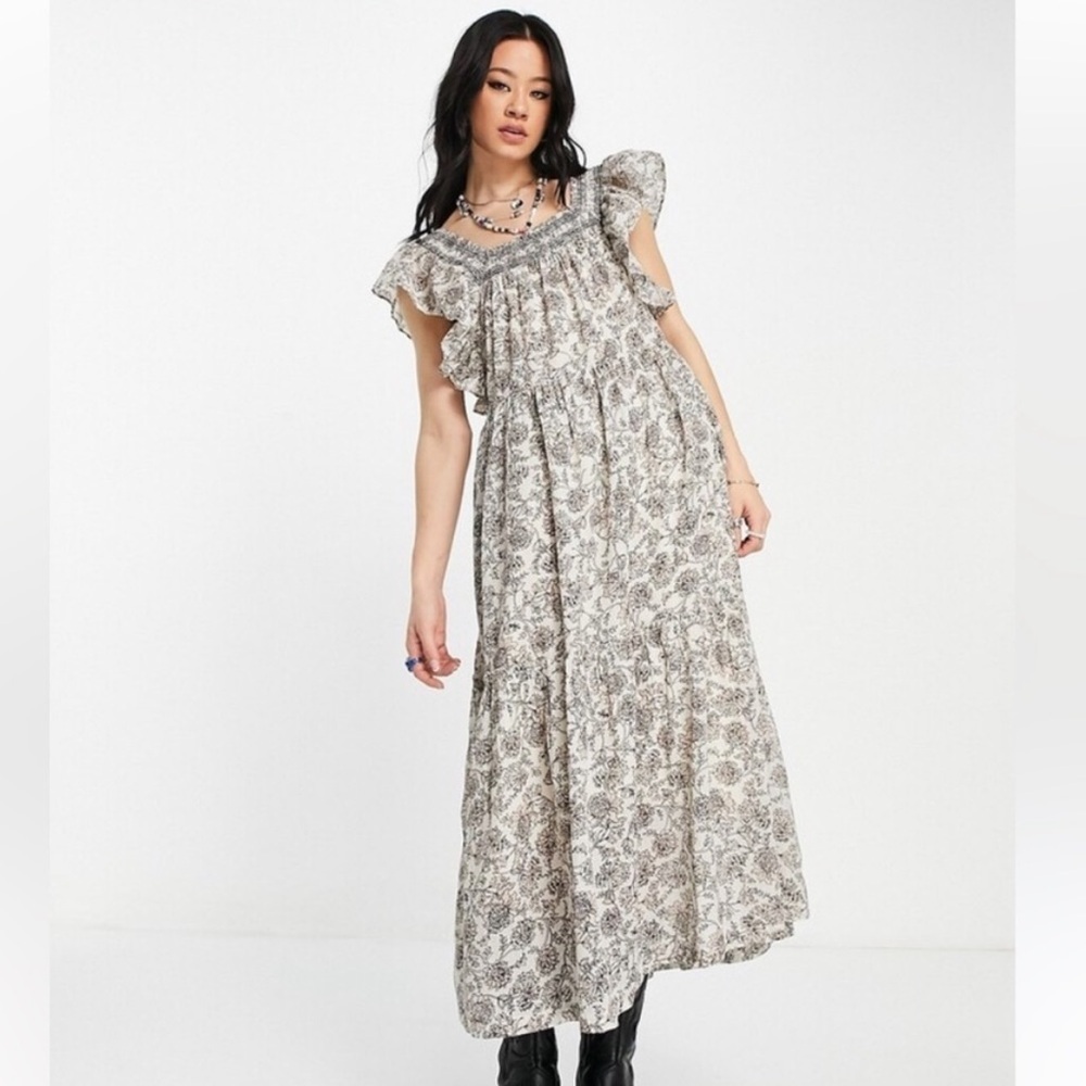 Free People Women’s Bonita Floral Print Flutter Sleeve Midi Dress Size XS